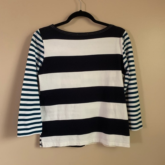 J crew• blue cream multi striped 3/4th sleeve - Picture 7 of 7